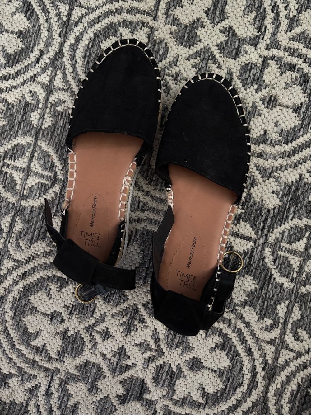Time and Tru Black Suede Espadrille Slingbacks